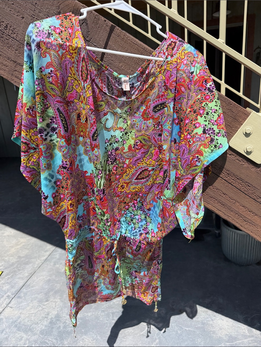 Luli Fama size MED coverup.  Multicolor Paisley Drawstring Tunic Top